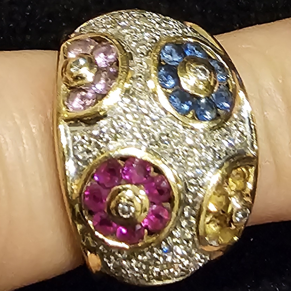 LeVian 14k Gold Ring with Diamonds, Rubies and Sapphires Size 5 1/4
